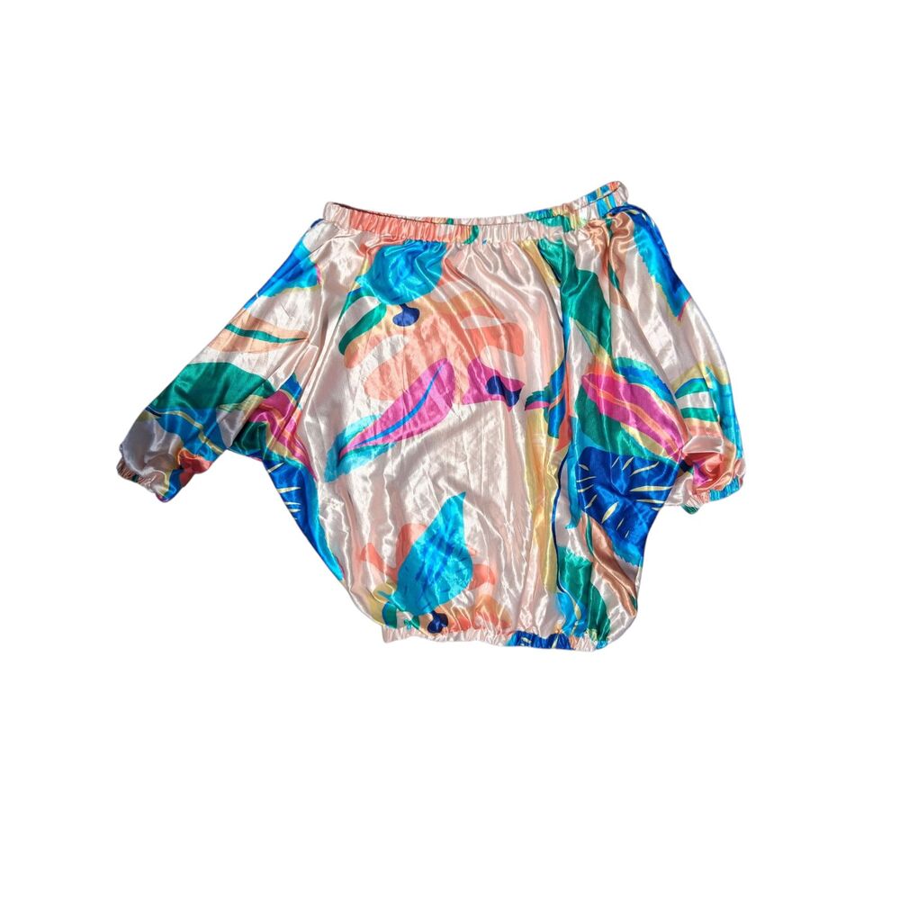5X Tropical Print Off-The-Shoulder Blouson Top Boho Beach Vacation - Picture 2 of 3